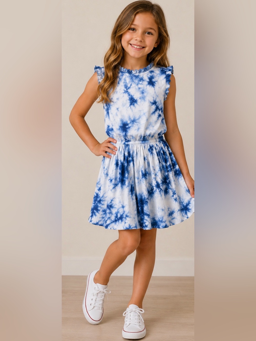 🌸 DEX Kids Blue & White Tie-Dye Dress NWT Size S